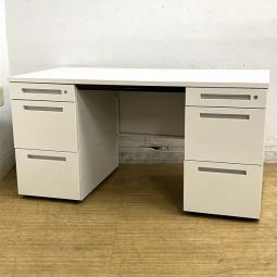 イトーキ　CZRデスク　両袖机　W1400サイズ　ホワイト天板　配線カバー付き　鍵付き　シリンダー錠