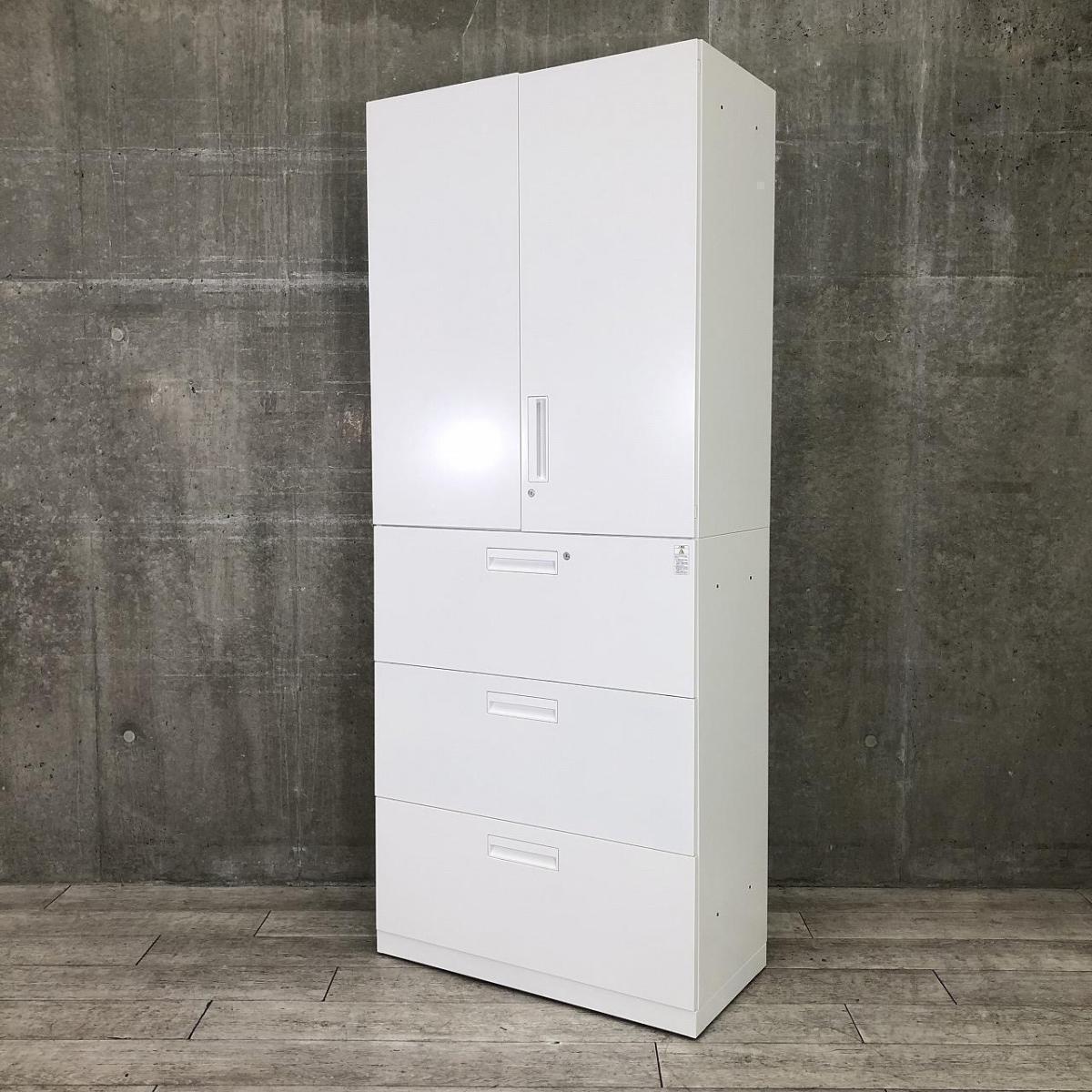 【定価約19万円】【収納量抜群の書庫セット！観音開き＋引き出しタイプの人気の組み合わせ！】■コクヨ(KOKUYO)製　 エディア(EDIA)シリーズ　両開き＋3段ラテラル　書庫セット　ハイキャビネット　■シリンダー錠　■ホワイト
                        エディア
                                    中古
            