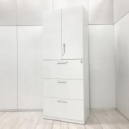 【書類の整理に困ったらこの商品！大容量でスッキリ収納！】■コクヨ（KOKUYO）製　エディアシリーズ　上下書庫セット（両開き＋3段ラテラル）　■W900×D450×2300ｍｍ　■シリンダー錠　■ホワイト　【弊社使用欄：A01069755/A01042157】