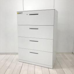 【オフィスの定番！安心品質の4段ラテラルキャビネット。！ 】■内田洋行（UCHIDA）製　HS（ハイパーストレージ）シリーズ　4段ラテラル　ローキャビネット　■シリンダー錠　■ホワイト