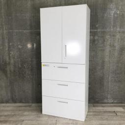 【これ1台で書類整理の問題が解決！上下で6段分の大容量収納！】■ウチダ（UCHIDA）製　ハイパーストレージ（HS）シリーズ　書庫セット（両開き+3段ラテラル）　■シリンダー錠　■ホワイト