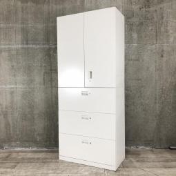 【在庫入替セール品！】【省スペースに大収容！オフィス書類をスッキリ整理！】/オススメ(おすすめ) /人気商品【弊社使用欄：A01038910/A01038909】■イトーキ　エスキャビネットシリーズ　上下書庫セット（両開き＋3段ラテラル）　ホワイト　■シリンダー錠 （3段ラテラルは各段施錠タイプ