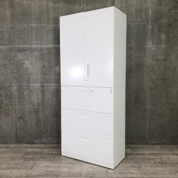 【収納量抜群の書庫セット！観音開き＋引き出しタイプの人気の組み合わせ！】■コクヨ（KOKUYO）製　 エディアシリーズ（EDIA）　両開き＋3段ラテラル　書庫セット　ハイキャビネット　■シリンダー錠　■ホワイト