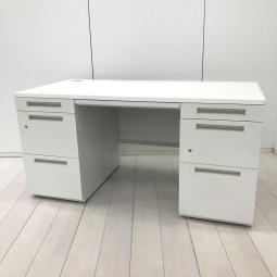 【上長席におすすめです！幅広サイズで収納スペースも豊富な幅1400㎜の両袖デスクが入荷！】■イナバ（INABA）製　デュエナシリーズ　両袖デスク　W1400×D700×H700mm　■シリンダー鍵　■ホワイト　【弊社使用欄：A01060910】