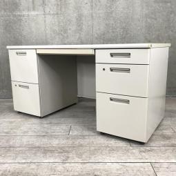 【在庫入替セール品】【定価約16万円】【充実のワークスペース！豊富な引出しで机上をスッキリ整理！】■コクヨ（KOKUYO）製　BS＋シリーズ　両袖デスク　W1400mm　右袖３段/ 左袖２段　■ニューグレー　■シリンダー錠【T4】