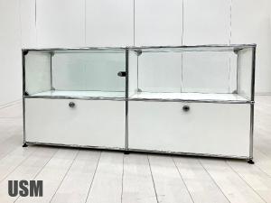USMハラー　2連2段キャビネット　ピュアホワイトXガラス　サイドボード　D350　OPDD