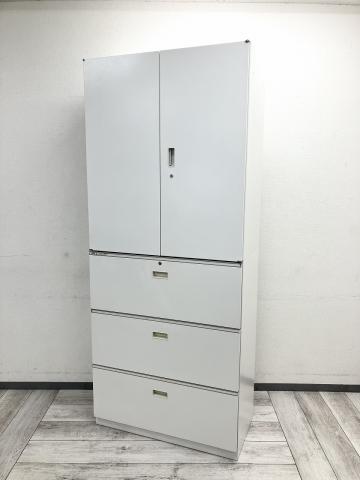 【中古】シンライン HTM-109HSS-W9／HTM-109AAS-W9 イトーキ（ITOKI） ハイキャビネット／両開き＋3段ラテラル