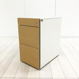 イトーキ　インステート　3段ワゴン　ナチュラル×ホワイト　シリンダー錠　鍵付き　前面フラットでスタイリッシュなつくり