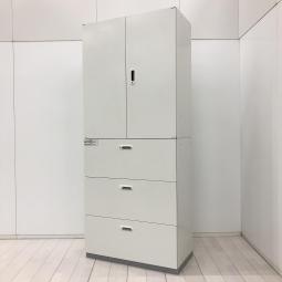 【大容量の上下書庫セット！オフィス書類を一気に整理！】■プラス（PLUS）製　LX-5シリーズ　両開き+３段ラテラル　書庫セット　H2160㎜　■シリンダー錠　■ホワイト