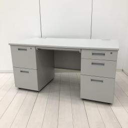 【あらゆる空間に調和するシンプルデザイン！両袖付きで収納量抜群！上長席にもおすすめ】■オフィスコム（OFFICE COM）製　両袖机（左2段×右3段）　W1400㎜　■シリンダー錠　■ホワイト※愛知※名古屋※豊田※三重