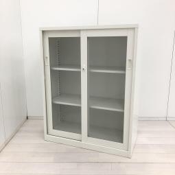 【入荷の珍しいガラス引き戸！オフィスの書類などをわかりやすく収納！】■生興（SEIKO）　ANWシリーズ　ガラス2枚引き戸書庫　ローキャビネット　W900×D400×H1120mm　■シリンダー錠　■ホワイト※愛知※名古屋※豊田※三重