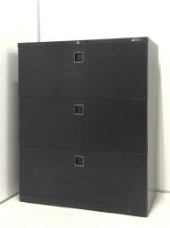 【限定1台入荷！】３段ラテラル書庫！収納性抜群！洗練された黒いカラーリング！※表面ザラザラした肌触りのタイプとなります。【AD】