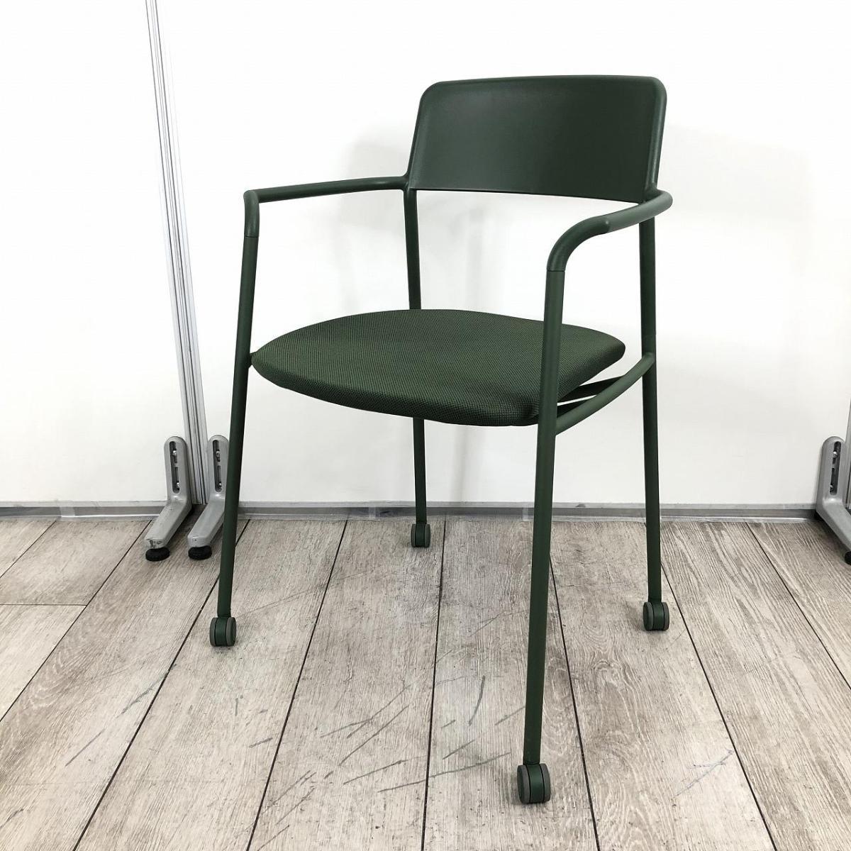 【座面を跳ね上げて省スペース収納！シンプルでスタイリッシュなデザイン！】■コクヨ（KOKUYO）　エニーチェア（Any）　ネスティングチェア　肘付　グリーン　ミーティングチェア　 キャスター付【ABW】
                        エニー
                                    中古
            