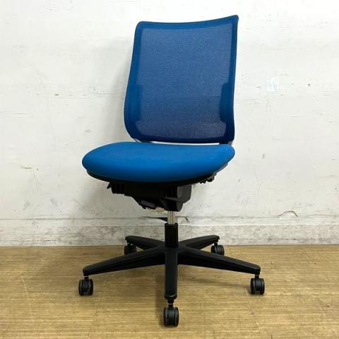 【在庫入替セール】コクヨ　ミトラシリーズ　肘無しチェア　張地：ターコイズ　フレーム：ホワイト　快適な背メッシュ　ランバーサポート付き