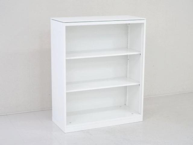 【オフィスの書類をスッキリ整理！　扉の無いタイプなので資料探しがラクラク！】■オカムラ（okamura）製　レクトライン(Rectline)シリーズ　オープン書庫　ローキャビネット　■ベース無し　■色：ホワイト　※扉外し商品のため外し跡がございます。【入替セールにつき30%OFF！】