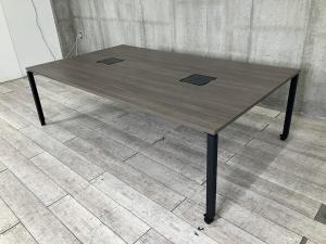 【重厚感のあるデザインで、ワンランク上の空間を演出！】■コクヨ製　ワークテーブル　W2400×D1400㎜　配線ボックス付　木目調天板/4本脚　キャスター付　会議用　大型テーブル　ワークフィット【KOKUYO　WORKFIT】【ABW】