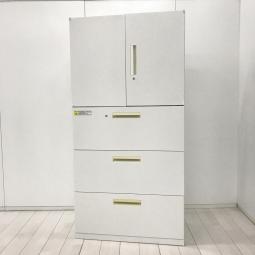 【最高にちょうどいいサイズ感！両開き＋3段ラテラル書庫セットが入荷！】■ウチダ（UCHIDA）製　ハイパーストレージ（HS）シリーズ　両開き＋3段ラテラル　書庫セット　H1800㎜　■シリンダー錠　■ホワイト　※日焼けあり
