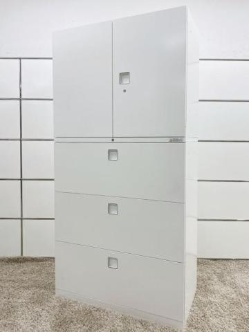 【使いやすいサイズが人気です！】■オカムラ　レクトラインシリーズ　上下書庫セット　両開き2段＋ラテラル3段　H1810mm　ホワイト