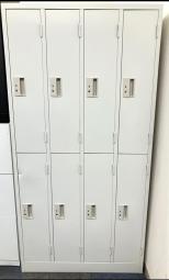 【下段一番左の扉に打痕あり】増員/工場/更衣室　その他メーカー製　8人用更衣ロッカー　ライトグレー　シリンダー錠