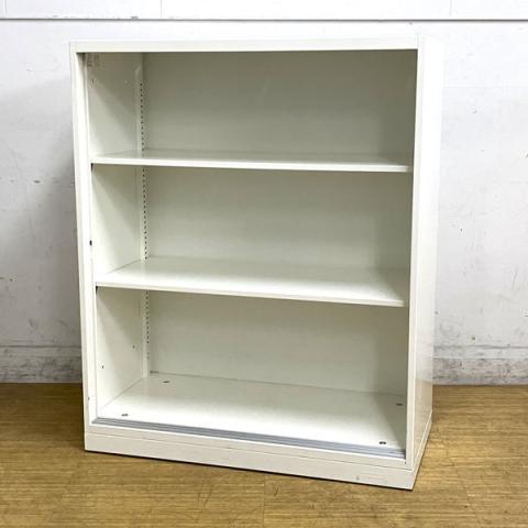 オカムラ　レクトラインシリーズ　オープンキャビネット　ホワイト天板付き　A4×3段収納可能な書庫　※元々引違い書庫のためレール部分が残っています