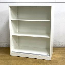 オカムラ　レクトラインシリーズ　オープンキャビネット　ホワイト天板付き　A4×3段収納可能な書庫　※元々引違い書庫のためレール部分が残っています