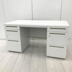 【広々としたワークスペースと収納力で作業効率アップ！上長デスクとしてもオススメ！】■ウチダ(UCHIDA)製　スカエナ(SCAENA)シリーズ　両袖デスク　W1400×D700mm　■配線Sタイプ　■シリンダー錠　■ホワイト【弊社使用欄：A01073792】