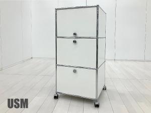 USMハラー　1連3段 キャスター付キャビネット　ピュアホワイト　W500ｘＤ500　FUDDDD