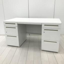 【広々としたワークスペースと収納力で作業効率アップ！上長デスクとしてもオススメ！】■ウチダ(UCHIDA)製　スカエナ(SCAENA)シリーズ　両袖デスク　W1400×D700mm　■配線Sタイプ　■シリンダー錠　■ホワイト【弊社使用欄：A01073792】