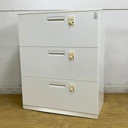 コクヨ　エディアシリーズ　3段ラテラル書庫　本体ホワイト×天板ホワイト　鍵付き　ダイヤル錠　A4×3段分収納　※ダイヤルに強い日焼け・ベースの歪みあり