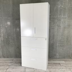 【A46段収納可能！　これ1つで大量の書類を収納できます！】■コクヨ製　エディアシリーズ　上下書庫セット　上段：両開き　下段：3段ラテラル　■ホワイト