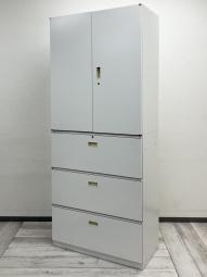 【7セット大量入荷】【これ1台で書類整理の問題が解決！上下で6段分の大容量収納！】■イトーキ(ITOKI)製　シンライン(THIN LINE)シリーズ　書庫セット（両開き+3段ラテラル）　W900×D450×H2140㎜　■シリンダー錠　■ホワイト