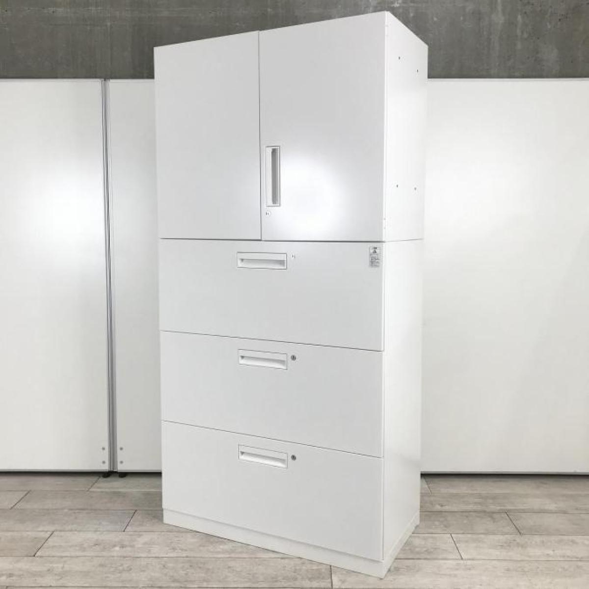 【天井の梁に優しいサイズ】【収納の定番！エディアシリーズ！収納量抜群！観音開き＋引き出しタイプのキャビネットセット！】■コクヨ(KOKUYO)製　 エディアシリーズ　ハイキャビネット　両開き＋3段ラテラル　■ホワイト　■シリンダー鍵
                        エディア
                                    中古
            