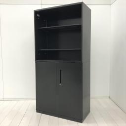【スタイリッシュなブラックカラー入荷！】■ウチダ　上:オープン＋下:両開き　上下書庫セット　ブラック　H1850mm（上900+下900+ベース50mm）