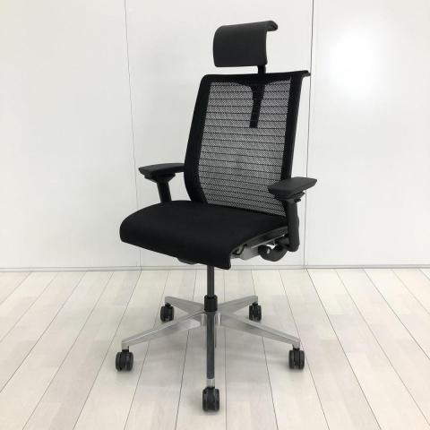 【あなたの座るを考える!ワイヤー構造が体を支える】■スチールケース(Steelcase)製 シンク(think)チェア 肘付ハイバック ■可動肘・ヘッドレスト付き ■ブラック【入替セールにつき20%OFF!】