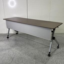 ★イトーキ製　HX　ブラウン※ファインウォールナットD　W1800xD600xH720サイズ　幕板・キャスター付　会議室の作成や増設に！　平行スタックで省スペース！　ミーテイングテーブル　サイドスタックテーブル！！