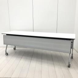 【折りたたみ収納が秀逸！スタイリッシュなデザインで高品質！】■オカムラ(okamura)製　インターアクトNT(INTER ACT NT)シリーズ　サイドスタックテーブル　W2100×D600×H720mm　■幕板・キャスター付　■ホワイト　【関東倉庫在庫品】【弊社使用欄：A01069417】【HU】