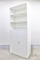 【西】～魅せる”と“隠す”を、一台で美しく～【オカムラ】【レクトラインシリーズ】【両開き×オープン書庫】【ホワイト】【ハイキャビネット】【上下書庫】【書庫】【書棚】【棚】【ラック】【収納】【格安】【安い】