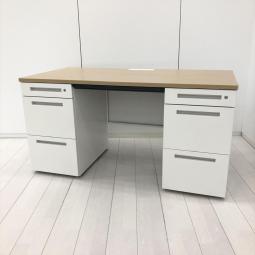 【あらゆる空間に調和するシンプルデザイン！両袖付きで収納量抜群！上長席にもおすすめ】■イトーキ(ITOKI)製　CZRシリーズ　両袖机　横幅1400㎜　■シリンダー錠　■天板:木目ナチュラル/ホワイト 【弊社使用欄：A01071809】