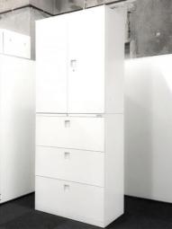 【定価約20万円】【大容量収納できるレクトライン】■オカムラ/レクトラインシリーズ　■ハイキャビネット／両開き＋三段ラテラル　■ホワイト　■3段引出しと両開きのセット