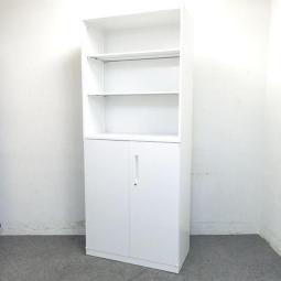 【カギ作成可能！】【これ1台で書類整理の問題が解決！上下で6段分の大容量収納！】■ウチダ（UCHIDA）製　ハイパーストレージ（HS）シリーズ　書庫セット（両開き+オープン）　■シリンダー錠　■ホワイト　【搬入時は上下別の2個口での納品となるためエレベーター搬入も安心！】※オープン書庫は扉外し商品のため扉跡がございます。