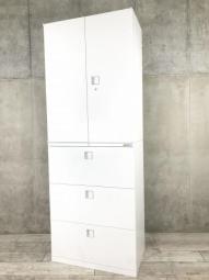 【定価約20万円】【大容量収納できるレクトライン】■オカムラ/レクトラインシリーズ　■ハイキャビネット／両開き＋三段ラテラル　■ホワイト　■3段引出しと両開きのセット