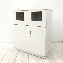 【あると便利な逸品！リフレッシュスペースに設置もオススメ！】■イトーキ(ITOKI)製　両開きトラッシュユニット　分別ダストボックス　■天板・ベース付　■ホワイト　※ゴミ箱なし