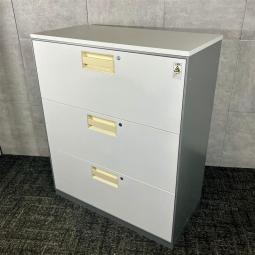 【福岡倉庫在庫品】イトーキ製の3段ラテラル書庫(収納棚/引き出しタイプ)【ユニフレックス/ホワイト】がご案内可能です！　＊福岡市で中古オフィス家具をお探しなら、オフィスバスターズ福岡南店へ！