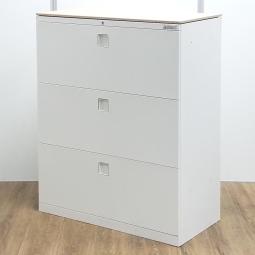 ★オカムラ製　レクトライン　ホワイト　W900xD450xH1115サイズ　ナチュラル天板付　高品質で使いやすい！　大容量の3段キャビネット！　3段ラテラル書庫！！