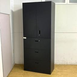 【西】～空間を引き締める、スマート収納～◆イトーキ　エスキャビネット　両開き×ラテラル書庫　ブラック　収納　ブラック　シリンダー錠　福岡西店　中古家具
