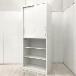 【カギ作成可能！】【これ1台で書類整理の問題が解決！上下で6段分の大容量収納！】■コクヨ（KOKUYO）製　エディア(EDIA)シリーズ　書庫セット（オープン+2枚引き戸）　■シリンダー錠　■ホワイト　【搬入時は上下別の2個口での納品となるためエレベーター搬入も安心！】