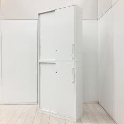 【スライド引き戸だから開閉スペースに困りません！人気の引き違い書庫！】■コクヨ(KOKUYO)製　エディア(EDIA)シリーズ　■引き違い＋引き違い　書庫セット　■ハイキャビネット　H2160㎜　■シリンダー錠　■ホワイト【IB】