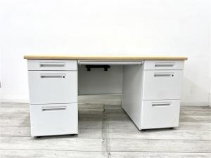 【定価約18万円】【充実のワークスペースで作業効率アップ。豊富な引出しで机上をスッキリ整理】■DSK(ダイシン工業)　■両袖机　■ホワイト　■W1400　D700　H720