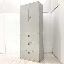 【オフィスの書類をまとめて整理！取っ手がどの方向からでも開くマルチハンドル！人気の書庫セット！】■オカムラ(okamura)製　レクトライン(Rectline)シリーズ　書庫セット(両開き＋3段ラテラル)　H2300mm　■シリンダー錠　■グレー　【弊社使用欄：A01079937 / A01079938】