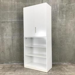 コクヨ エディア 両開き+オープンの珍しい組み合わせの上下書庫セット ホワイト シリンダー錠 カギ付き 【愛知・名古屋・豊田・静岡・浜松】